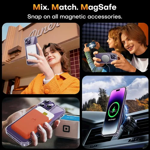 Miniatura 6 de TAURI Funda magnética 2 en 1 transparente para iPhone 14 Pro, compatible con Magsafe [no amarillenta] con protector de pantalla, protección de grado