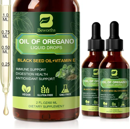 Miniatura 8 de B BEWORTHS Gotas de Aceite de Orégano Orgánico Aceite de Orégano con Aceite de Semilla Negra, Vitamina E, Gotas de Orégano 80% Carvacrol