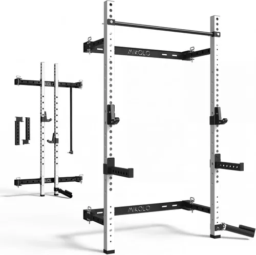 Mikolo - Estante plegable para sentadillas de 2" x 2" montado en la pared, soporte de alta resistencia de 1000 libras con barra para dominadas,