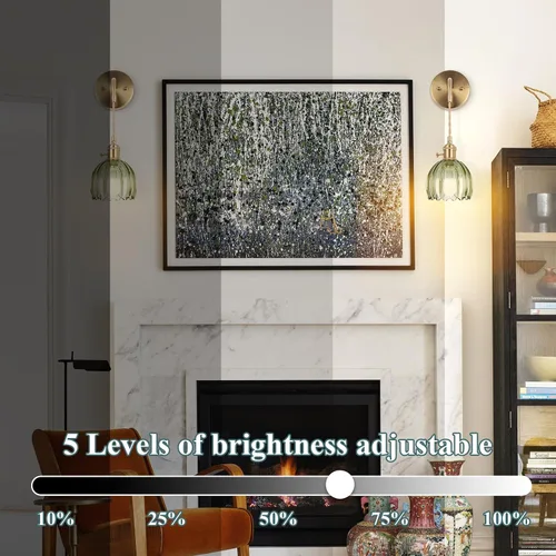 Miniatura 3 de Aplique de Pared Operado por Batería, Apliques de Pared para Interiores no Cableados Apliques de Pared con Pantalla de Vidrio Verde Profundo con RGB