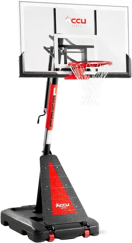 Miniatura 10 de ACCU LEVEL Arro de baloncesto con manivela para exteriores, 7.5-10 pies, ajustable, portátil, portería de baloncesto para jóvenes y adultos, 54