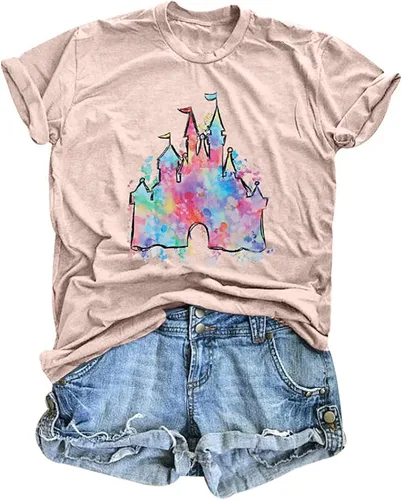 Camiseta mágica para mujer, camiseta de reino mágico con estampado de castillo, camiseta familiar de manga corta, tops casuales de verano
