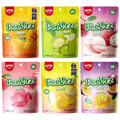 Miniatura 22 de AMOS Peelerz - Paquete variado de 4 gomitas pelables, 3.00 oz cada uno (total de 4.94 oz), mango, uva, plátano, melocotón, gomitas suaves de frutas