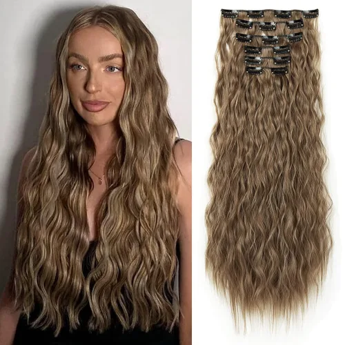 Miniatura 22 de LONAI - Extensiones de cabello con clip, 6 piezas, rizadas, de 24" de largo, sintéticas, para mujer, color rubio ceniza natural