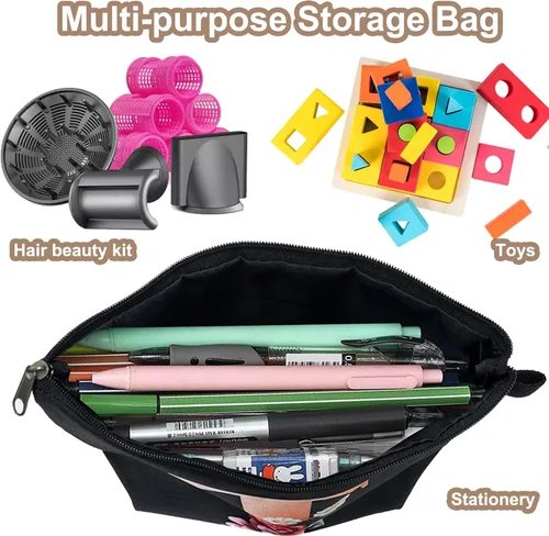 Miniatura 7 de CTNUOBEE Bolsa de comestic con letras del alfabeto dorado con bolsa de maquillaje de flores, bolsa de viaje portátil con cremallera, bolsa de aseo