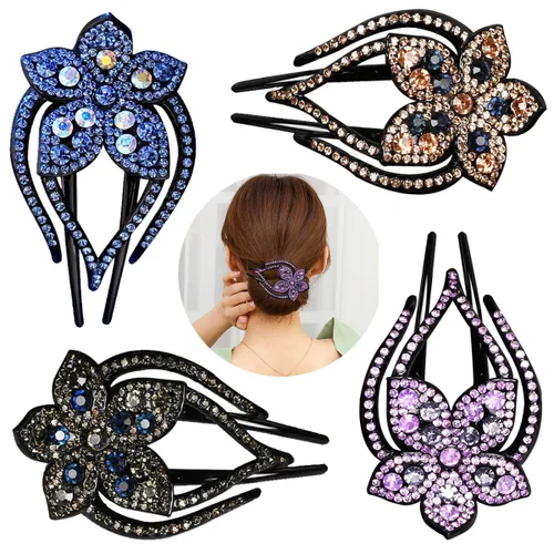 Miniatura 7 de 4 pinzas para el cabello con diamantes de imitación de corazón y flores, pasadores decorativos brillantes para el cabello, accesorios