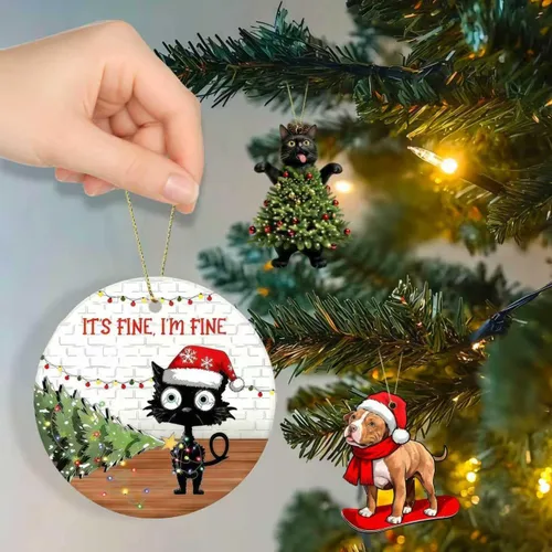 Miniatura 3 de Adornos colgantes de gato para Navidad 2025, Adornos colgantes para árbol de Navidad de gato negro, Está bien, estoy bien, suministros de decoración
