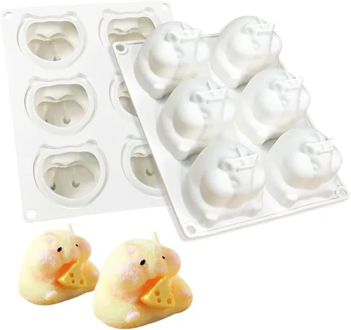 Miniatura 8 de Molde de silicona 3D para pastel de mousse, molde de silicona con forma de animal de hámster, 6 cavidades, molde de silicona flexible de fácil