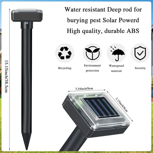 Miniatura 2 de Repelente solar de topos ultrasónico para exteriores, disuasorio de ondas sonoras para césped, jardín, serpientes, topos, topos, marmotas, ratones