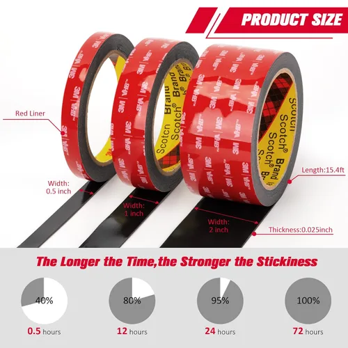 Miniatura 4 de 3M Cinta de doble cara resistente de 1 pulgada x 15.4 pies, cinta de montaje negra 5925 cinta de espuma adhesiva fuerte impermeable para decoración