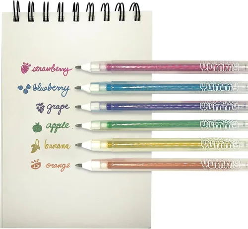 Miniatura 5 de Ooly Yummy Yummy - Juego de 6 bolígrafos de gel perfumados metálicos, con tinta de gel perfumada afrutada, escribe en papel negro, punta de 0.039