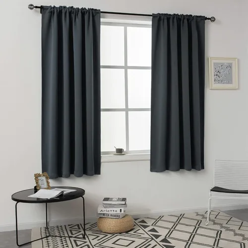 Miniatura 58 de DUALIFE Cortinas opacas de 45 pulgadas de largo, 2 paneles para ventanas pequeñas de dormitorio, aislamiento térmico, bolsillo para barra, cortinas
