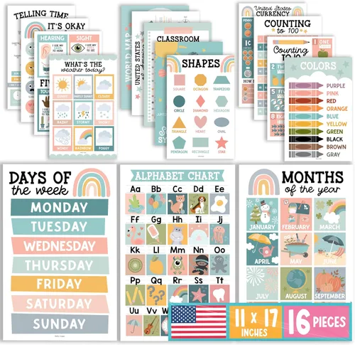 Miniatura 10 de Hadley Designs 16 carteles educativos para niños pequeños de 1 a 3 años, carteles laminados de aprendizaje para preescolar y jardín de infantes