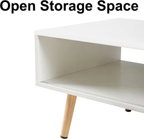 Miniatura 8 de Mesa de centro moderna de mediados de siglo con almacenamiento, mesa rectangular de madera de 41.3 pulgadas con panel de puerta deslizante de ratán