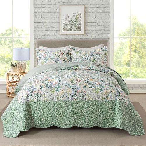 Miniatura 47 de Travan Juego de Edredón de 3 Piezas Tamaño King Colcha Acolchada Ligera Juego de Cubrecama Reversible con Estampado Floral Juego de Ropa de Cama