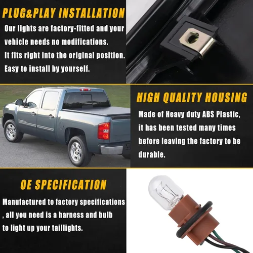 Miniatura 4 de Boine Luz trasera compatible con Chevy Silverado 1500 2500HD 3500HD 2007 2008 2009 2010 2011 2012 2013 2014 lado del conductor y pasajero, bombilla