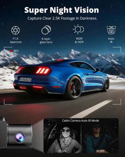 Miniatura 4 de Cámara de tablero delantera y trasera en el interior, cámara de tablero FHD de 3 canales de 2.5K para automóviles con pantalla de 2 pulgadas, cámara