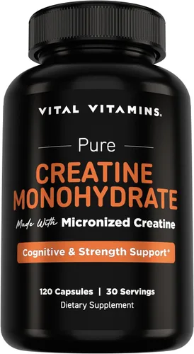 Vital Vitamins Píldoras de monohidrato de creatina para mujeres y hombres - Cápsulas de creatina micronizada - Cognitivo, fuerza y apoyo de