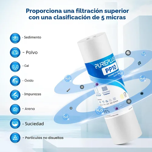 Miniatura 6 de PUREPLUS Cartucho de filtro de agua para sedimentos para toda la casa de 5 micrones, 10 x 2.5 pulgadas, repuesto para cualquier unidad de RO de 10