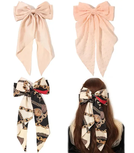 Miniatura 24 de LFOUVRE 4 pinzas para el cabello para mujer, lazo con borla y cola larga, clip para niña, accesorios sólidos, pasadores y lazo de garra