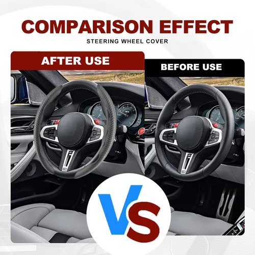 Miniatura 6 de Funda universal de fibra de carbono para volante, protector segmentado para volante, cubierta antideslizante de fibra de carbono para volante