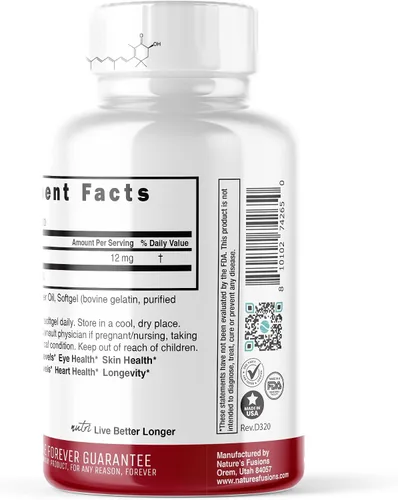 Miniatura 3 de Nature's Fusions Nutri Astaxantina 12mg Max Strength - Suplementos premium cultivados en Hawái - Potente antioxidante, promueve la salud cardíaca