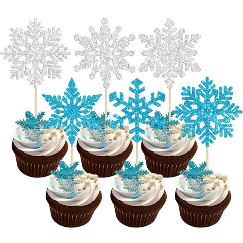 Miniatura 9 de Gyufise 24 adornos de copos de nieve Oh Baby para cupcakes con purpurina azul, decoración de pastel de baby shower congelado para baby shower