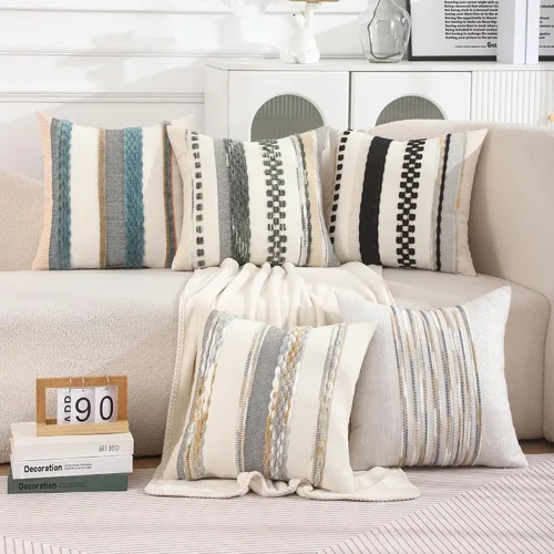 Miniatura 8 de Juego de 2 fundas de almohada bohemias de 18 x 18 pulgadas, fundas de almohada decorativas de felpilla con patrón de granja para decoración del hogar