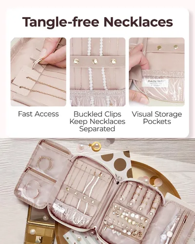 Miniatura 25 de BAGSMART Estuche organizador de joyería, de viaje para collar, aretes, anillos, brazalete