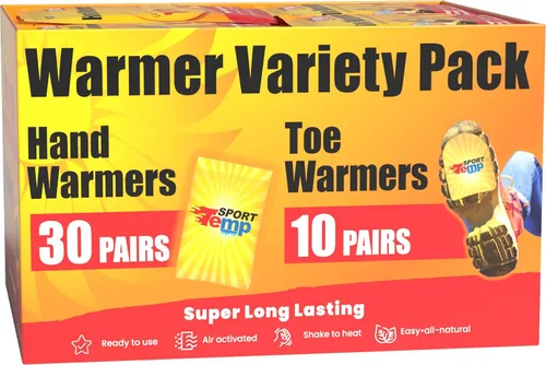 Calentadores de manos y dedos - Paquete variado, 30 pares de calentadores de manos, 10 pares de calentadores de dedos con adhesivo - Seguros,