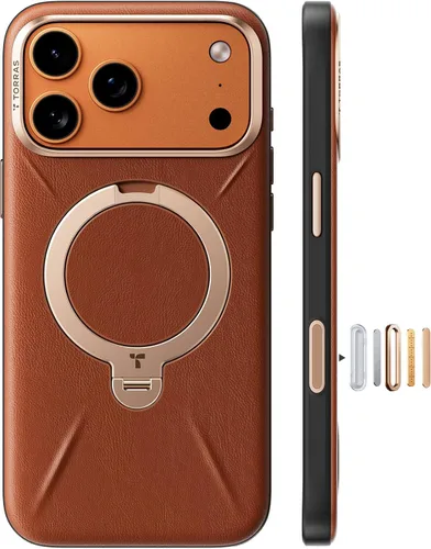 Miniatura 13 de TORRAS Q3 VegSkin - Funda de piel para iPhone 17 Pro Max, soporte magnético giratorio de 360 grados, compatible con MagSafe, control de cámara, a