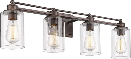 Miniatura 13 de HWH - Lámpara de tocador cromada con 5 luces sobre espejo, lámpara de pared moderna para baño, 37 pulgadas, acabado cromado, 5HLT63B-5W CH