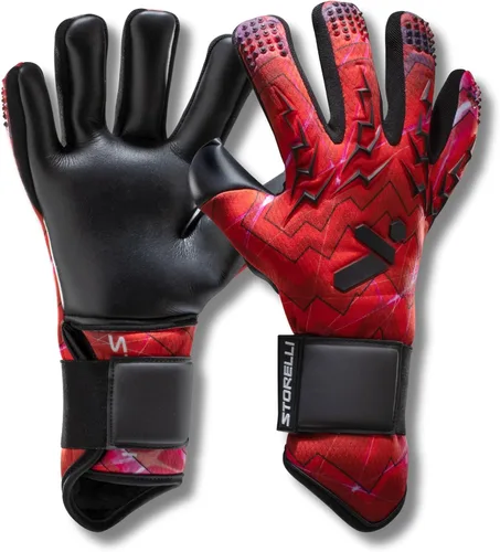 Storelli - Guantes de portero Lightning, protección de mano de alto impacto con 5 espinas de dedo incorporadas, látex alemán New Basic rojo (Red