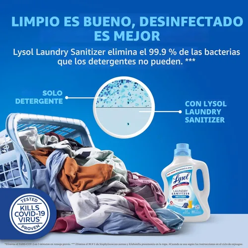 Miniatura 3 de Lysol Aditivo Sanitizante para Lavandería, Free & Clear, Libre de Fragancias y Colorantes, Sanitizante para Lavandería 0% Blanqueador, Eliminador