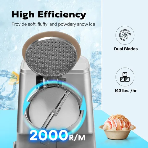 Miniatura 3 de VIVOHOME Trituradora de hielo de doble hoja de 11 pulgadas de altura, 300 W, 2000 rpm, máquina para fabricar cono de nieve, eléctrica plateada