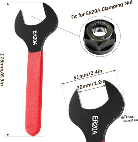 Miniatura 3 de Hordion 1 llave de portabrocas para torno ER20A tuerca de sujeción, llave inglesa de 1.181 in