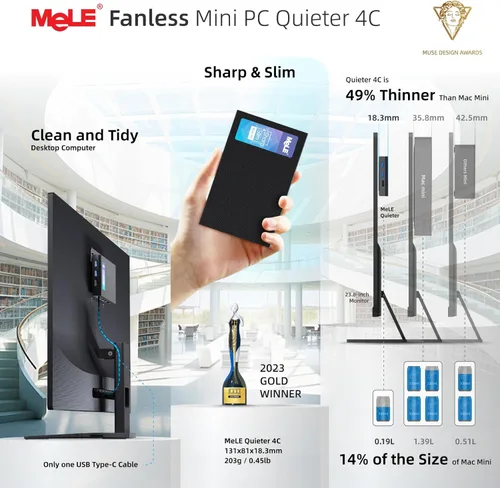 Miniatura 8 de MeLE Mini PC Quieter 4C N150 sin ventilador (Beat N100, N97), 16 GB 512 GB Mini computadora de escritorio, USB C totalmente funcional, Wi-Fi 2.4/5G