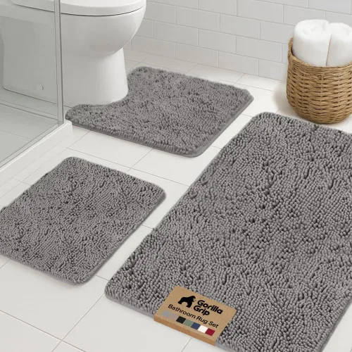 Miniatura 51 de GORILLA GRIP - Juegos de alfombras de baño, juego de 2 alfombras de chenilla suave, alfombra base para inodoro y alfombra de 30 x 20, alfombras Negro