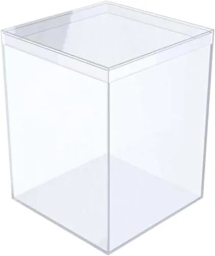 Juego de 6 cajas de acrílico con tapas, 3.44 pulgadas cuadradas x 4.5 pulgadas de alto, fabricadas en Estados Unidos, vitrina transparente para