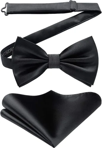 HISDERN Juego de corbatines para hombre, color sólido, pajarita y cuadrado de bolsillo, clásico formal esmoquin para fiesta de boda