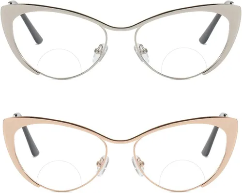 Lentes de lectura bifocales de ojo de gato, 2 unidades, bloqueo de luz azul para mujeres lectoras con lectores de computadora vintage, uv400