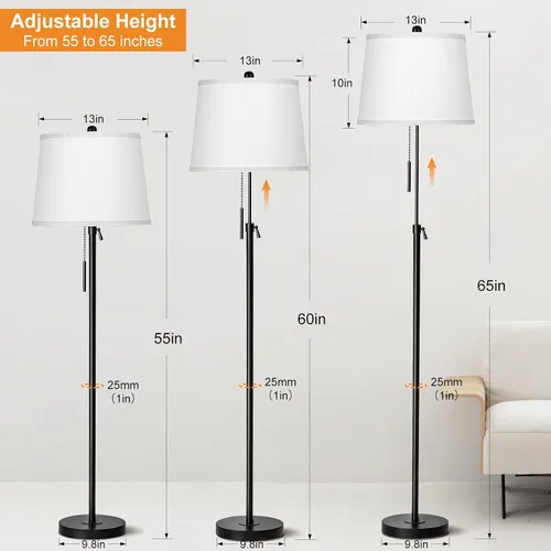 Miniatura 2 de JUNNAI Lámparas de pie negras para sala de estar, lámpara de pie de altura ajustable, lámparas modernas de poste alto para dormitorio y oficina