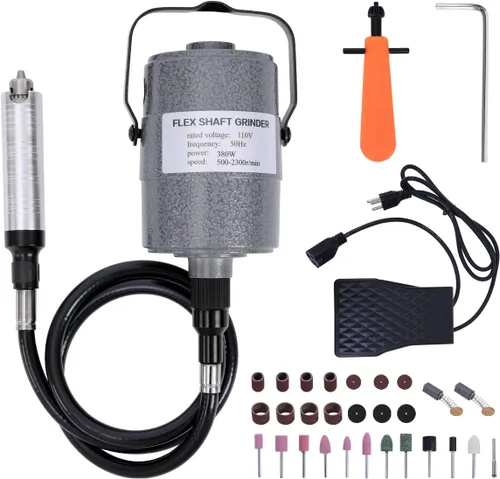 Herramienta Rotatoria de Eje Flexible de 380W con Pedal de Pie de Velocidad Sin Escalones, Kit Tallador Amoladora Colgante de Metal Multifunción -