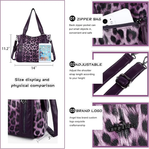 Miniatura 4 de Angel Kiss Bolsos de mano para mujer con asa superior, espacioso y casual, bolso de hombro de poliuretano para mujer