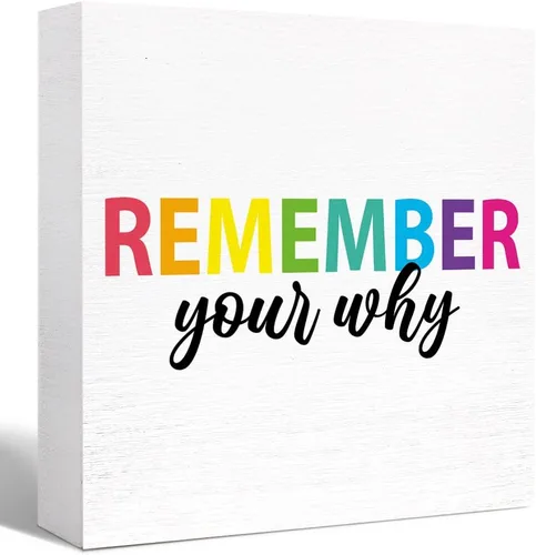 Letrero inspirador de madera con texto en inglés "Remember Your Whed", con cita motivacional, decoración de escritorio para el hogar, oficina,
