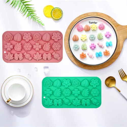 Miniatura 4 de Moldes de silicona para caramelos, 2 unidades de silicona gomosas de margarita, flor de tulipán, pajarita, hojas de caramelo, caramelo, gelatina