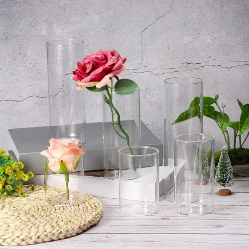 Miniatura 5 de PATIKIL Jarrón cilíndrico de vidrio transparente, 4.7 pulgadas de alto y 2.6 pulgadas de diámetro, florero flotante para decoración del hogar