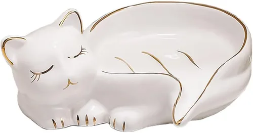 WAIT FLY Jabonera creativa para gatos, jabonera de cerámica, autodrenante, jabonera decorativa, color blanco, 1 unidad
