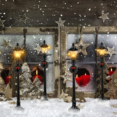Miniatura 7 de Accesorios de pueblo para lámpara de Navidad en miniatura, poste de lámpara de pueblo, lámpara de hadas del pueblo, farol de tren, lámparas de calle