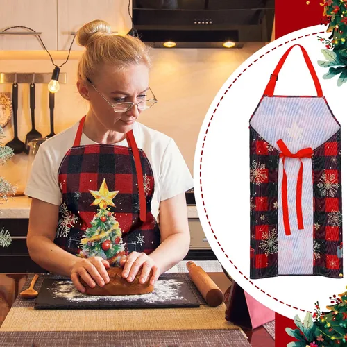 Miniatura 4 de 12 piezas de delantales de Navidad a granel, divertidos delantales ajustables con bolsillos, vintage, delantales de cocina de Navidad para hornear